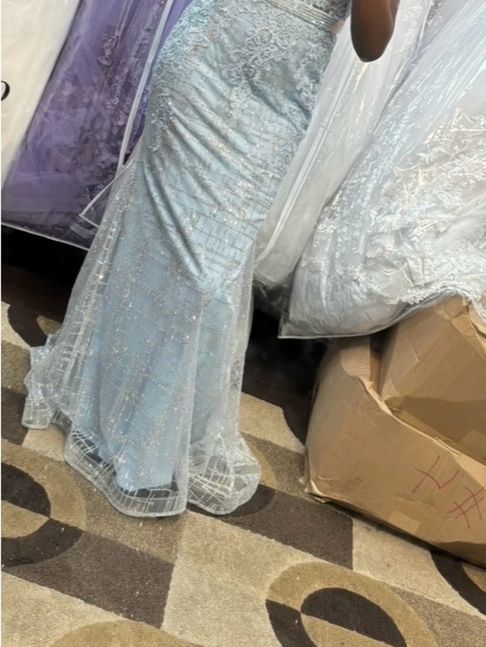 Beaded Light Blue Prom Gown with Subtle Sheen